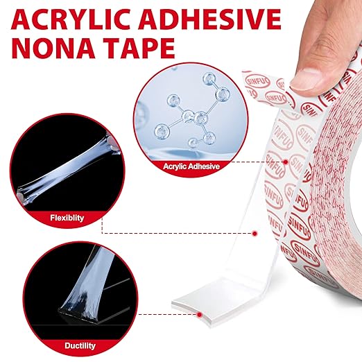 Sinfuo Double Sided Tape Heavy Duty, Removable Nano Double Sided Adhesive Tape(22Ft), Removable Damage Clear Mounting Tape Picture Hanging Adhesive Strips