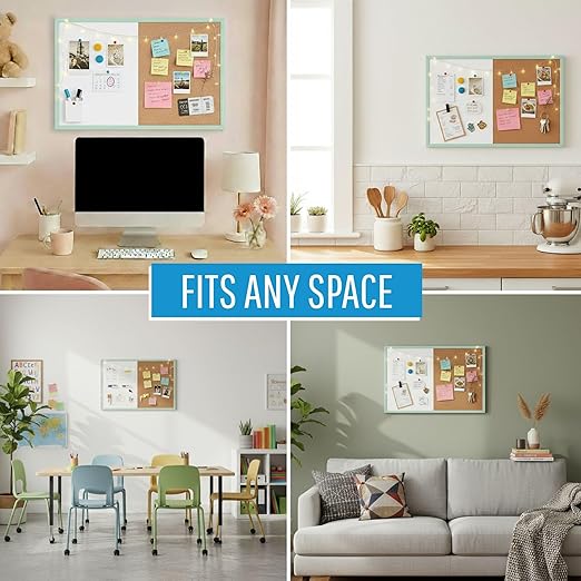 MasterVision Pastel Combo Bulletin and Dry Erase Board, 36" x 24", Green Frame, Decorative Magnetic Whiteboard and Cork Board, Wall Décor for Home, Office, Dorm, or Classroom
