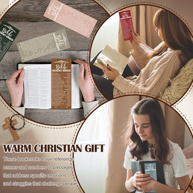 Motiskyy 100 Pcs Christian Bible Verse Emergency Numbers Bookmark Religious Church Gift 2.36 x 6'' Catholic Book of The Bible Card for Mom Women Men Retreat Sunday School(Multicolor)