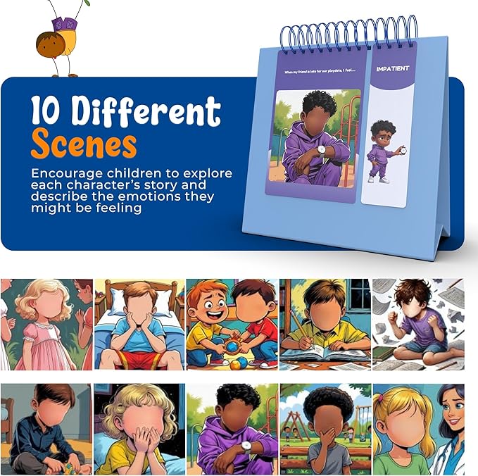 Thought-Spot Expressive Faces Flipbook | Emotions Wheel & Feelings Chart | Emotional Regulation Tool for Home, Class, Calm Down Corner | Helps Kids Learn Coping Skills | Autism Must-Have