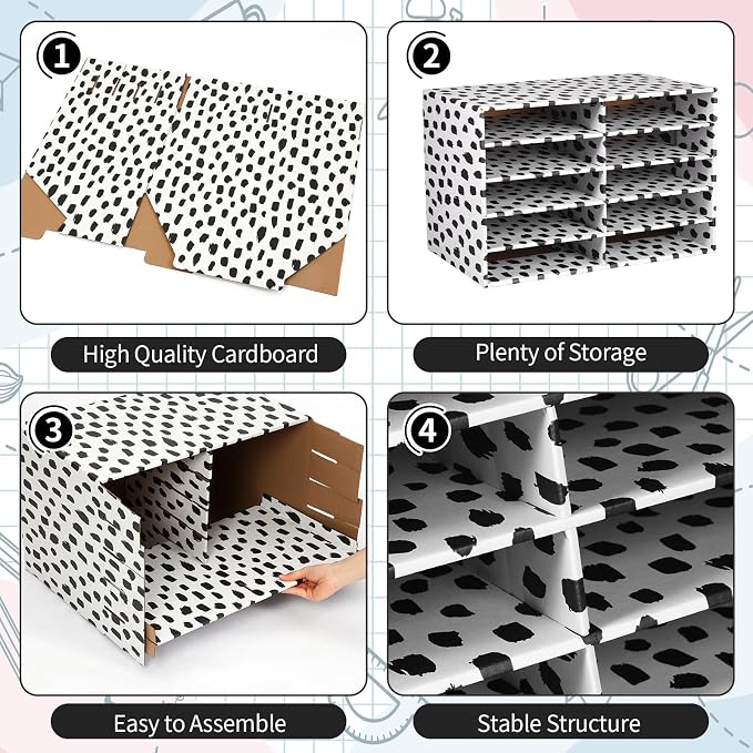 Dispowreath 2 Pack 10 Slots Construction Paper Storage, Classroom Mailboxes, Back to School Literature Cardboard Paper Organizer for Teacher, Office, 19.7 x 12.4 x 11.8 Inches(White,Spot)
