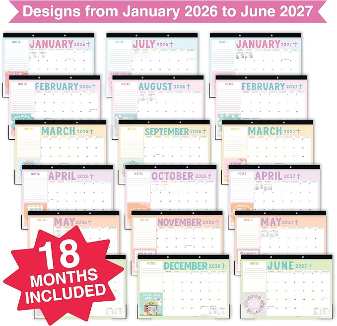 Hadley Designs Large Teacher Desk Calendar 2026-2027 - Desktop Calendar 2026, 18-Month Desk Calendars for Home, Office & Classroom, Cute Classroom Must Haves, Teacher Appreciation Gifts
