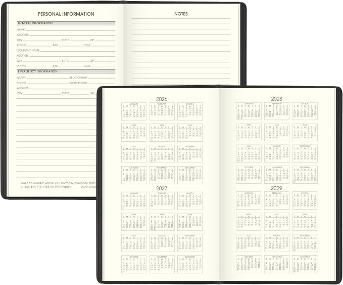 AT-A-GLANCE 2027-2028 Planner, 2-Year Monthly Planner, 3.5" x 6", Pocket Size, Unruled Daily Blocks, Recycled Black (70024G0527)