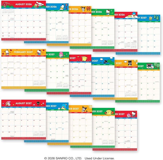 Orange Circle Studio 2027 Hello Kitty and Friends Magnetic Monthly Calendar Pad, 17-Month Full Color Character Calendar for Office Desk & Refrigerator, Wall Planner, 9.6" x 8.5", Tear-Off Pages Sheets