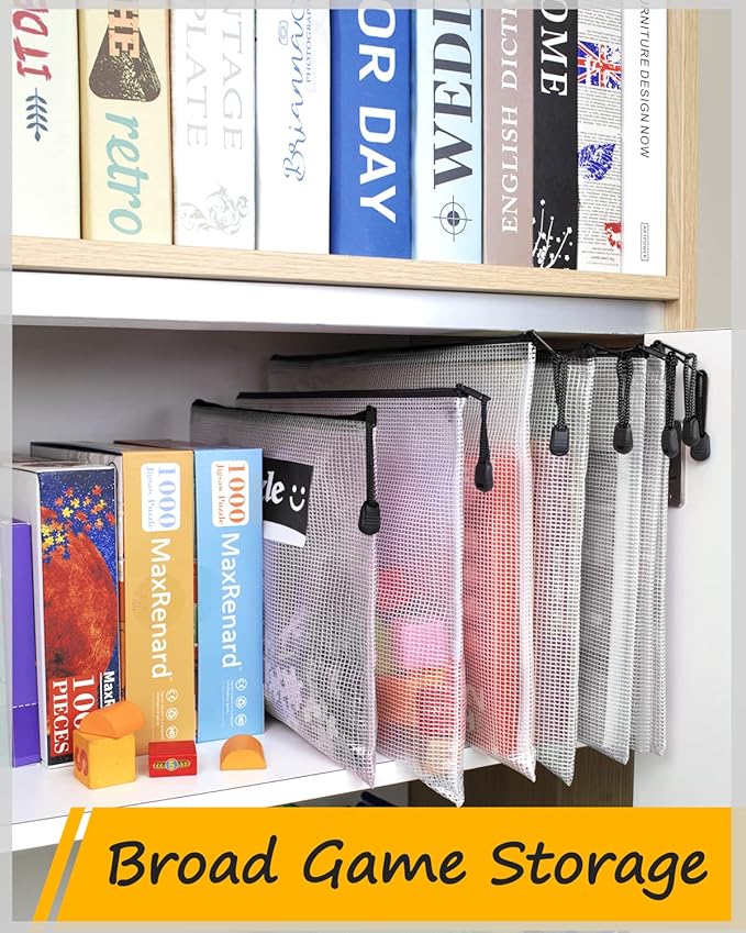 SUNEE Plastic Mesh Zipper Pouch 9.2x12.5 in (Black, 12 Packs),Extra Large Water-Resistant Zip Bag for School Office Supplies, Puzzles & Games Organizing Storage
