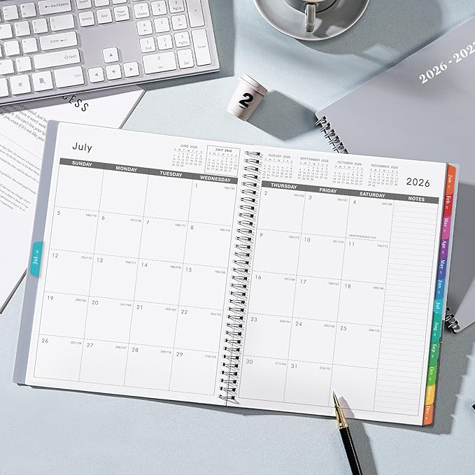 2026-2027 Monthly Planner - Planner 2026-2027, Jul 2026 - Dec 2027, 18-Month, with Tabs & Pocket & Label, Contacts and Passwords, 9" x 11", Thick Paper, Twin-Wire Binding, Gray