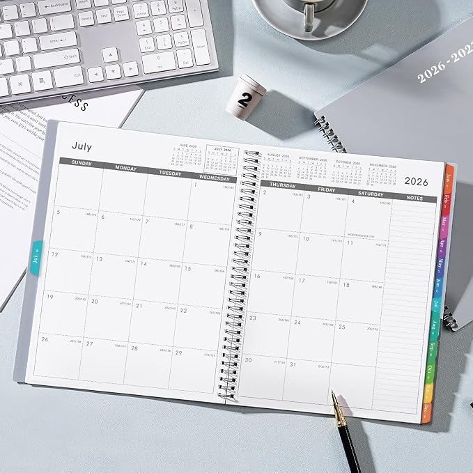 2026-2027 Monthly Planner/Calendar, July 2026 - December 2027, 18 Monthly Planner with Tabs & Pocket & Label, Contacts, 9" x 11", Thick Paper, Twin-Wire Binding - Dark Grey