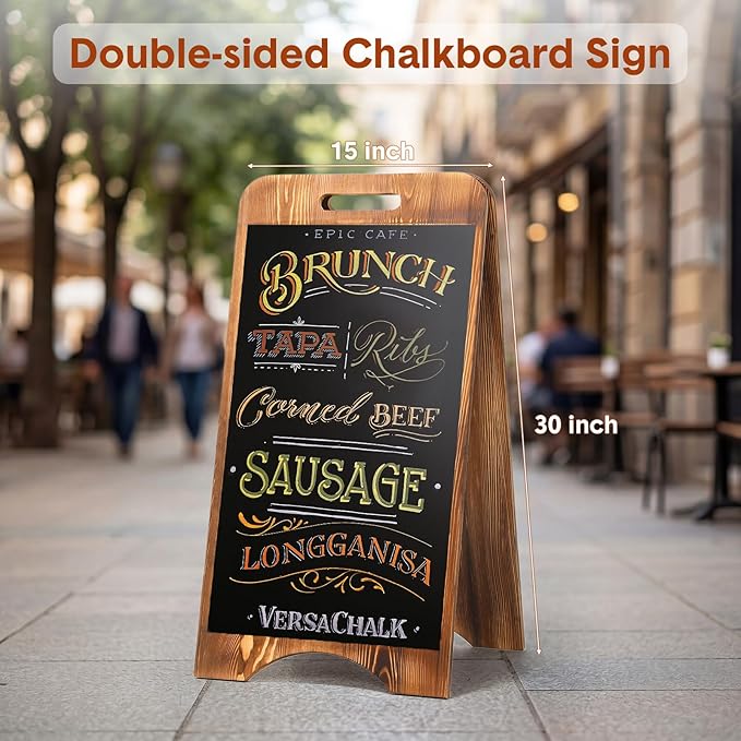 A Frame Chalkboard Sign Sandwich Magnetic Chalkboard Double Sided Sidewalk Signs with Markers Foldable Blackboard Menu Display for Weddings Restaurant Business(Burnt Brown,15 x 30 Inches)