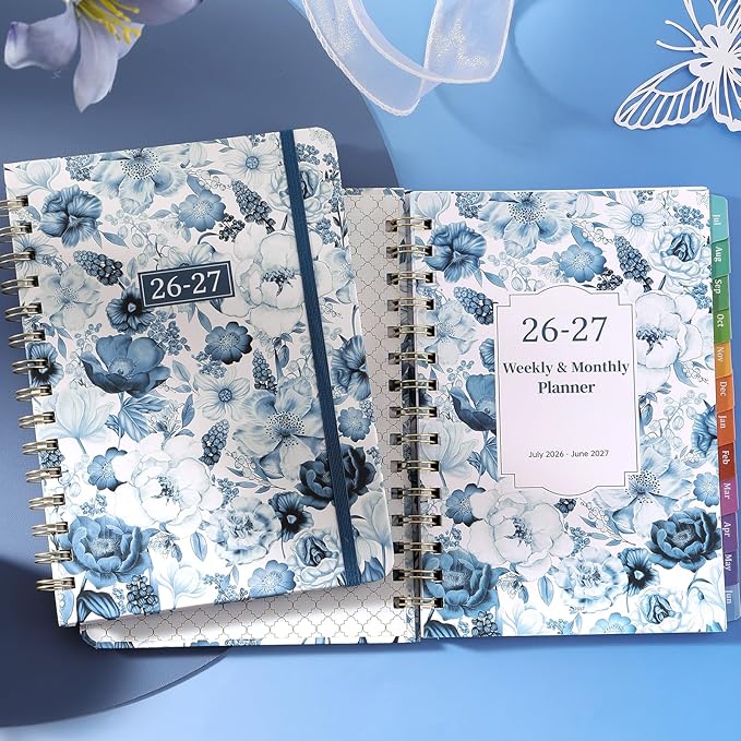 2026-2027 Planner - 6.4'' x 8.5'' Jul. 2026 - Jun. 2027, 2026-2027 Weekly & Monhtly Academic Planner Spiral Bound,with Sturdy Cover, Monthly Tab, Inner Pocket, Elastic Closure