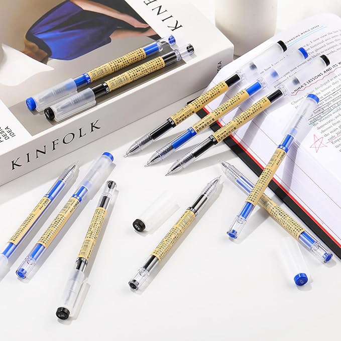 RIANCY 12 Pack Gel Ink Pens (6 Black + 6 Blue), 0.35mm Extra Fine Point Tip, Japanese Style Stationery Quick Dry No Smear No Bleed, Smooth Writing Pen for Journaling Note Taking Office School Supplies