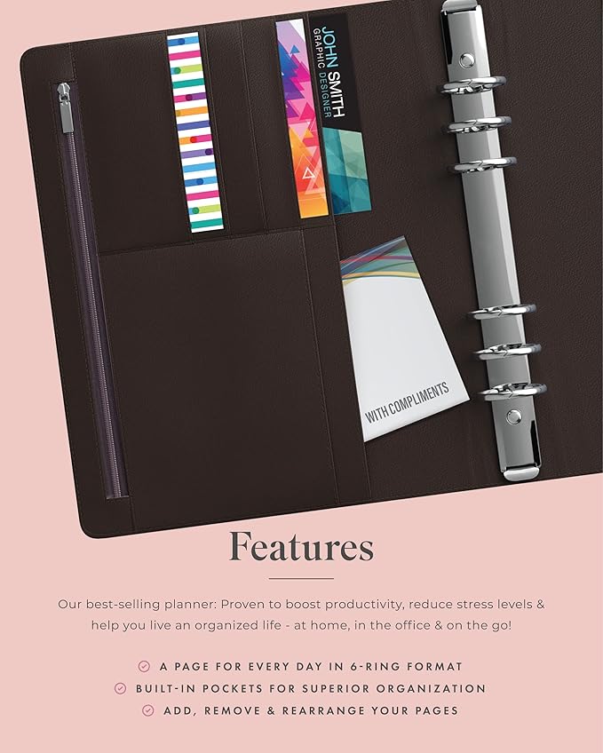 LUX PRO A5 - Daily Planner & appointment diary 2024 - Gratitude journal, wellness journal & Undated weekly planners and organisers - Desk journals for women & men - LUX Productivity (Brown - Walnut)