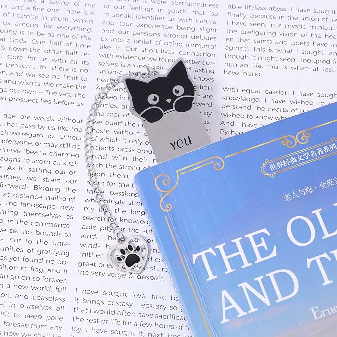 Cat Bookmark, Zinc Alloy Kitten Pet Book Marker for Women Cute Bookmark Cat Lovers Bookish Gift Funny Animals Book Mark with Heart Pendent for Reading Lovers