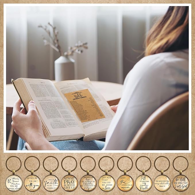 Tondiamo 20 Set Christian Fathers Day Keychain Gifts Bulk Bible Verse Religious Keychain Inspirational Keyring with Emergency Numbers Bookmarks Gifts for Graduation Stuffers Church Sunday School
