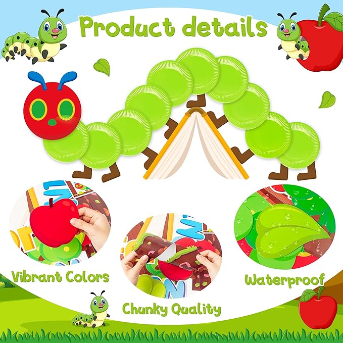 AgincBerry Spring Caterpillar Bulletin Board Decoration - 85Pcs Insect Theme Bulletin Border Set for Classroom 3D Paper Plate Caterpillar Very Hungry for Learning Cutout for White Chalkboard Decor