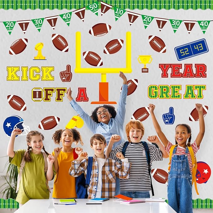 Whaline 86 Pcs Football Bulletin Board Decoration Kick Off A Great Year Paper Cutouts with 200 Pcs Glue Points for Sports Event Rugby Party Classroom