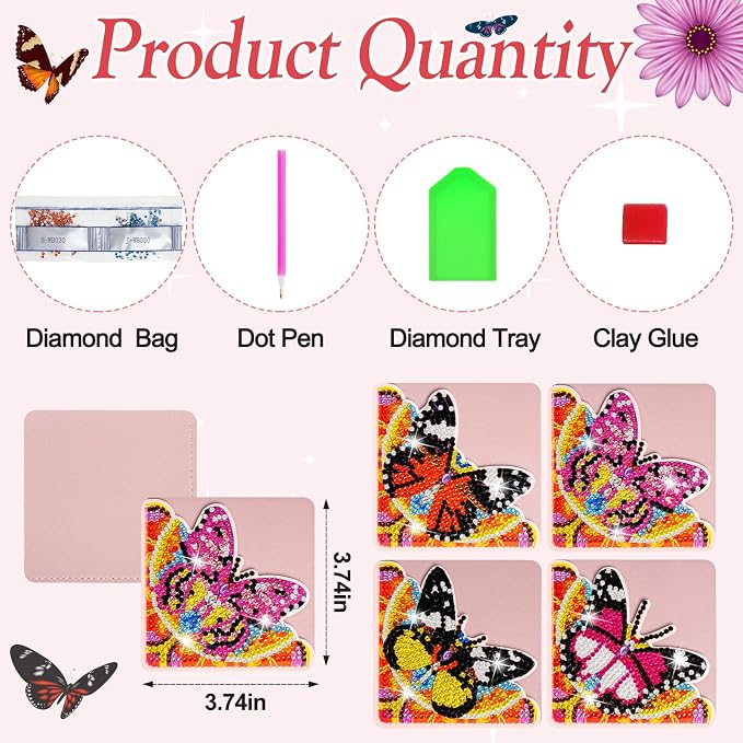 WIVICO 4 pcs Diamond Painting Bookmarks, DIY Diamond Art Kits for Adults, Book Corner - Protecting Bookmark Craft Supplies Kits for Book Lovers(Pink Butterfly)