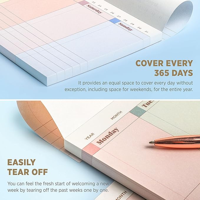 Oriday Weekly Calendar Planner Notepad Tear Off Pad (Rainbow) - Daily, Weekly Planning pads