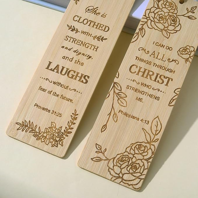 2 Pcs Bible Bookmarks for Women, Bamboo Religious Christian Bookmarks Gifts for Women Book Marks for Reading (Plant)