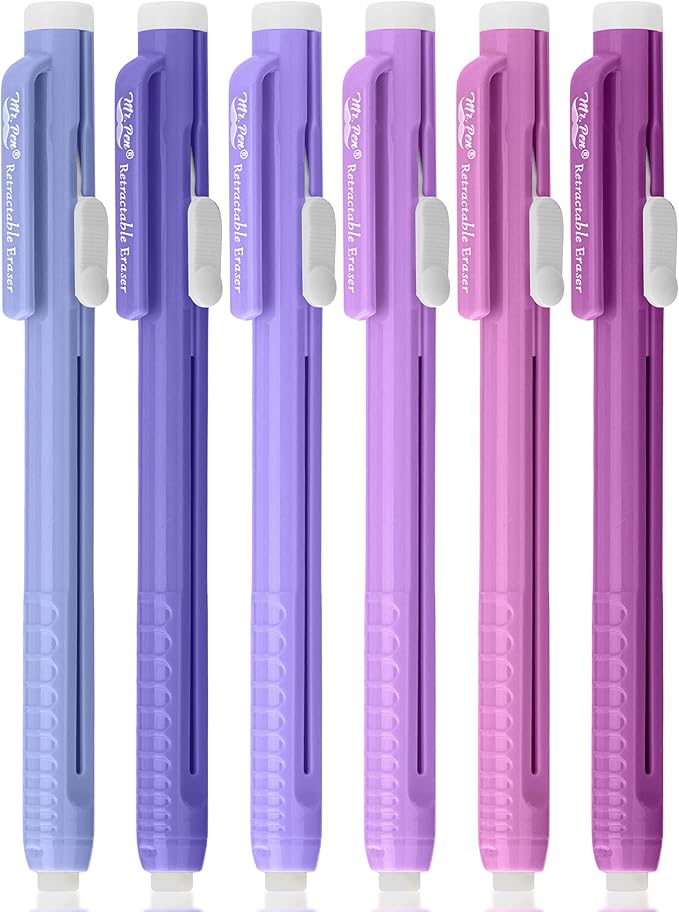 Mr. Pen- Retractable Mechanical Eraser Pens, 6 Pack, Twilight Colors, Latex-Free Precision Pencil Erasers for Artists, Students, Drawing, Sketching & Drafting