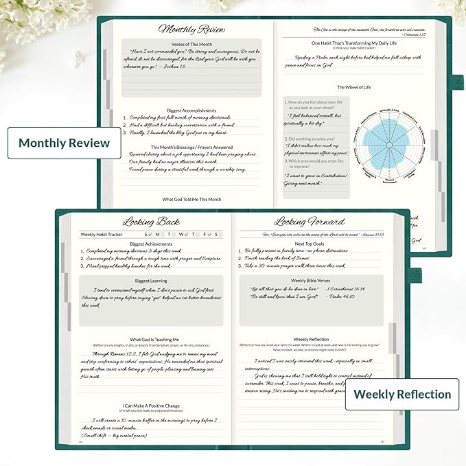 SUNEE Christian Bible Study & Prayer Journal – Undated 6-Month Scripture Notebook for Daily Devotional & Faith Growth, Meaningful Religious Gift for Women, Men, Pastor or Graduation (Pacific Green)