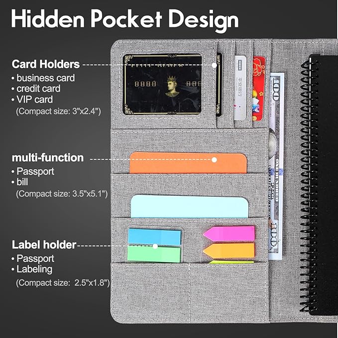 Trifold Planner Cover for Rocketbook Smart Notebook | Executive Size A5 (8.8"x6") Portfolio Organizer with File Pocket | Waterproof Protective Case for Rocketbook & Accessories (Gray)