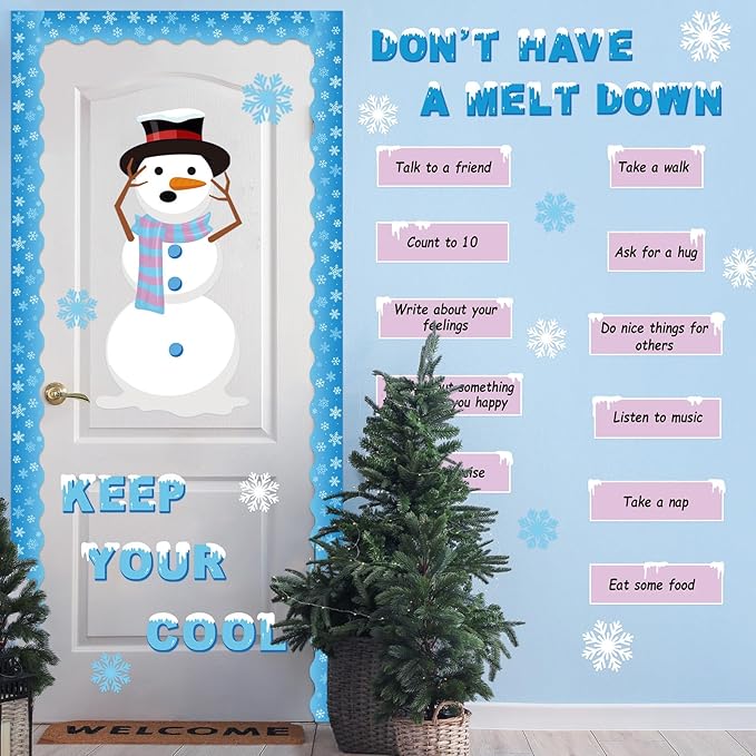Winter Mental Health Bulletin Board Set Christmas Emotion Motivational Classroom Decorations Snowman Emotional Regulation Strategies Snowflakes Cutouts for Door Wall School Office Supplies