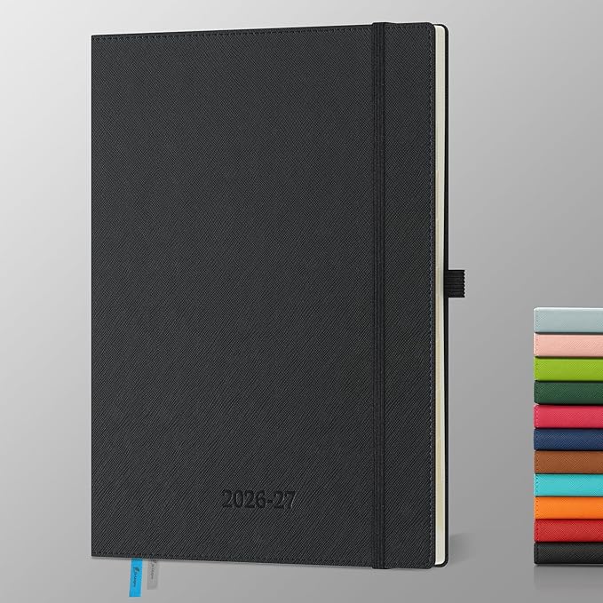 Weekly Monthly 2026-2027 Planner (July 26-Dec 27),11.5"x8.5",18 Months Agenda Plan with Month Tabs & Pocket,Expenses/Note Pages, Academic Calendar with Vegan Leather Cover,Black