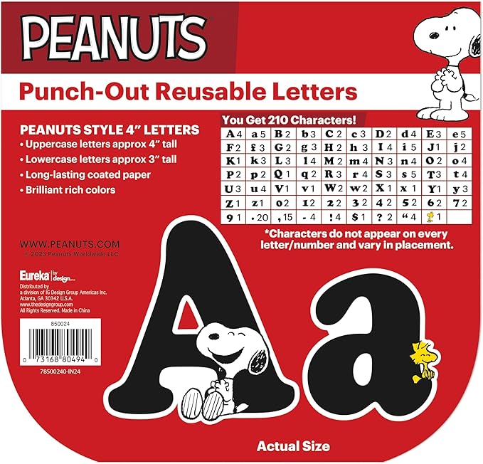 Eureka Peanuts Letter, Number, Punctuation Mark, and Symbol Classroom Decorations for Teachers, 4" H, 210 Pieces