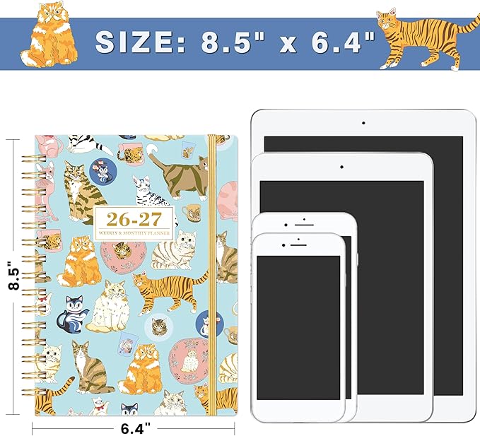 Planner 2026-2027 - 2026-2027 Cats Planner Weekly and Monthly, July 2026 - June 2027, 6.4"x 8.5", Cute Planners with Elastic Closure, Inner Pocket - Cats