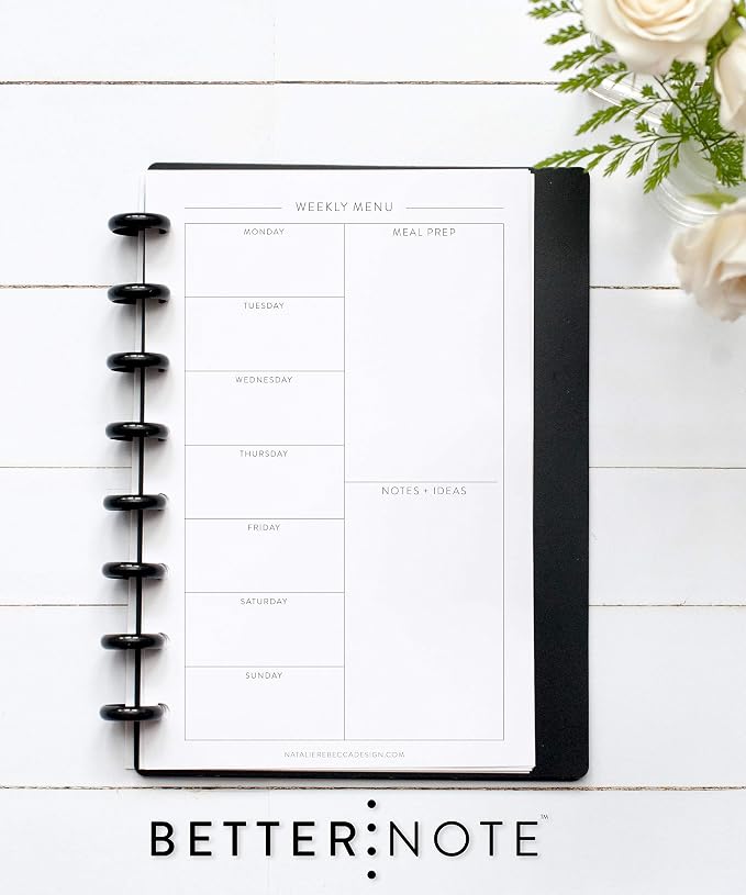 BetterNote Meal Plan Refill Pages for Disc Bound Planners, Fits Levenger Circa, TUL, Happy Planner, Staples ARC, Menu, Grocery List (6 months, 8-Disc, 5.5"x8.5")