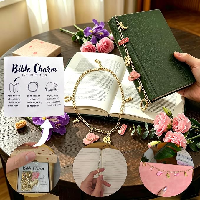 Bible Charm, Christian Bible Charms Chain Bookmark, Christian Jewelry Religious Faith Gift (Style F)