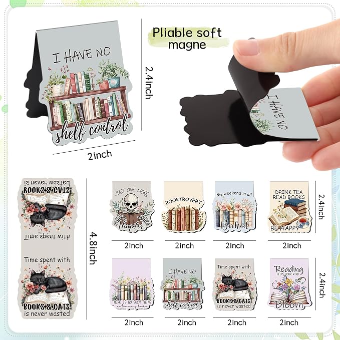 Book Lovers Magnetic Bookmarks - 8 PCs Cute Cat Page Markers Gifts Funny Vintage Aesthetic Flower Magnet Book Marks for Reading Women Readers Bookish Students Teacher Birthday Graduation