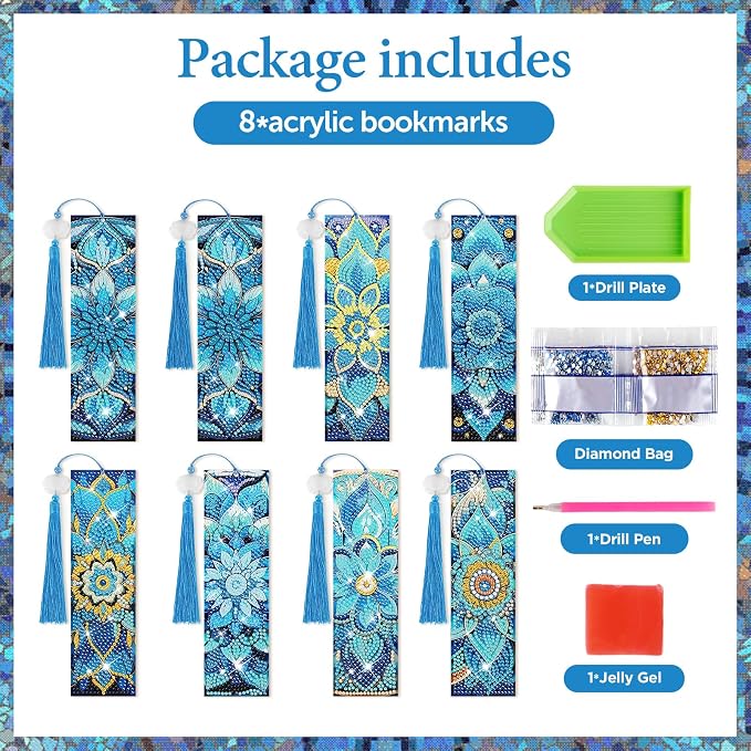 8 Pieces Christian Bible Verse Diamond Art Bookmarks 5d Christian Beaded Bookmark Acrylic Tassel Bookmark for DIY Making Beginners Adults Arts Craft Supplies (Mandala-3)