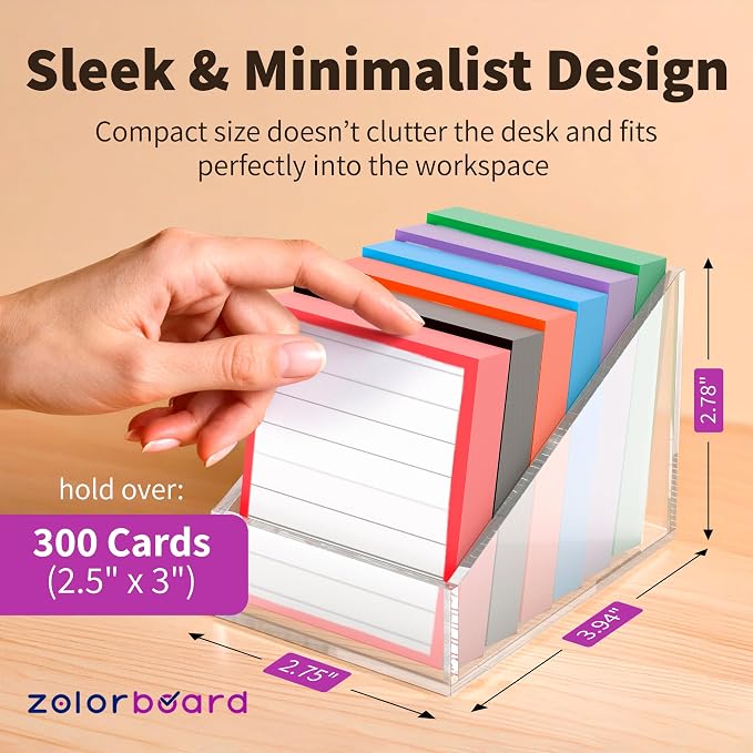 Desktop Card Holder – Premium Clear Acrylic Organizer | Holds 300+ 2.5" x 3" Cards | Slanted Design for Easy Access | Sleek Office Desk Accessory