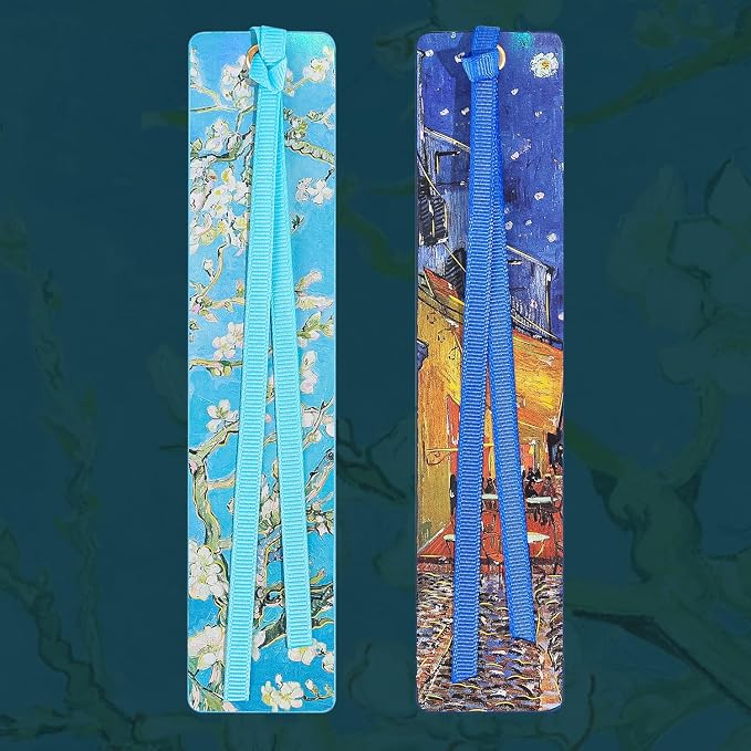 2Pcs Oil Painting Bookmarks for Women, Bookmarks Set for Book Lover, Book Marks for Reading, Vintage Book Marks for Kids Students Classroom Gift for Teacher Night Cafe & Apricot Blossoms