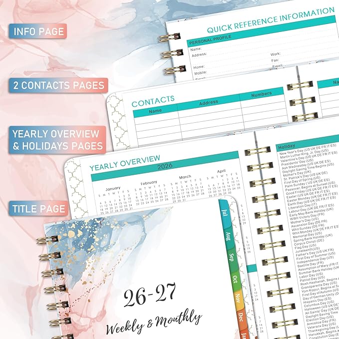 2026-2027 Planner - 2026-2027 Planner Weekly and Monthly from July 2026 - June 2027, 8.5'' X 6.4'', Weekly Monthly Planners 12 Month with Colorful Tabs, Elastic Closure, Back Pocket