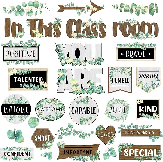 Eucalyptus Positive Inspirational Affirmation Bulletin Board Decor Nature Classroom Decor Classroom Greenery Themes Decoration Sets