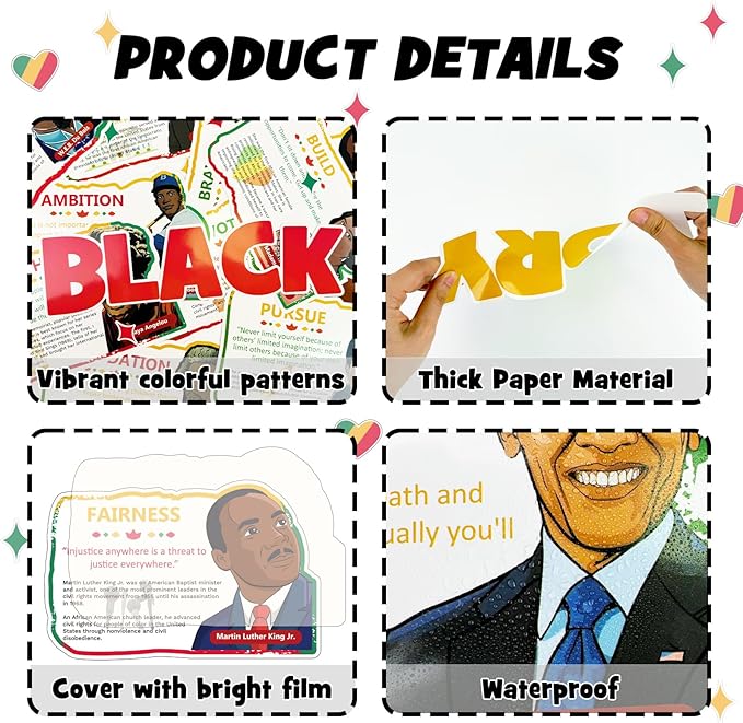 Black History Month Bulletin Board Decorations Set, African American Inspirational Quotes Posters Classroom Decorations for Middle School and High School History Educational Classroom Library Office