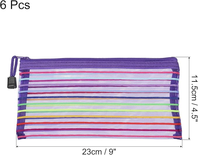 MECCANIXITY Mesh Zipper Pouches, B6 Colorful Pencil Case Document File Bags Storage Organizer for Office Supply Travel Accessory, Purple Pack of 6