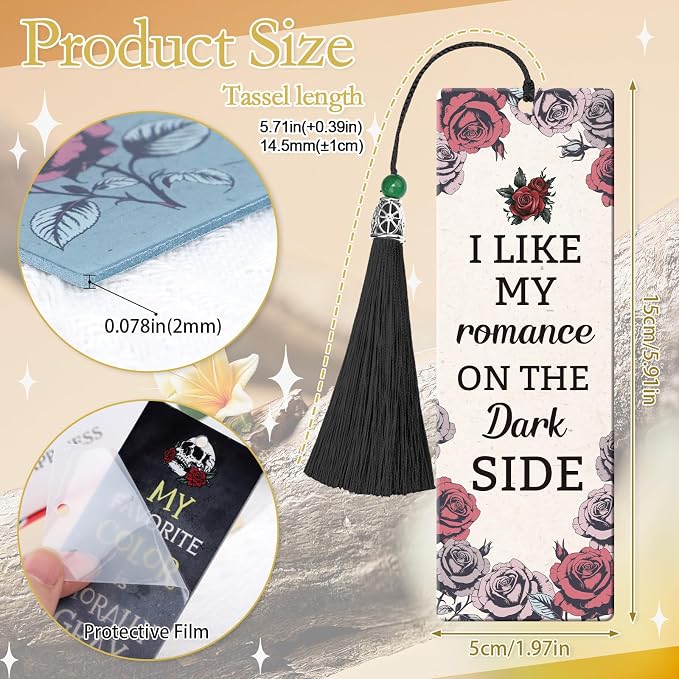 Dark Romance Acrylic Bookmarks Gifts - Hamdwerk 6 Pcs Funny Bookmarks with Tassels Skull Flower Book Marks Romance Page Marker Clip Gift for Women Book Lover Teacher Student Bookish Reading