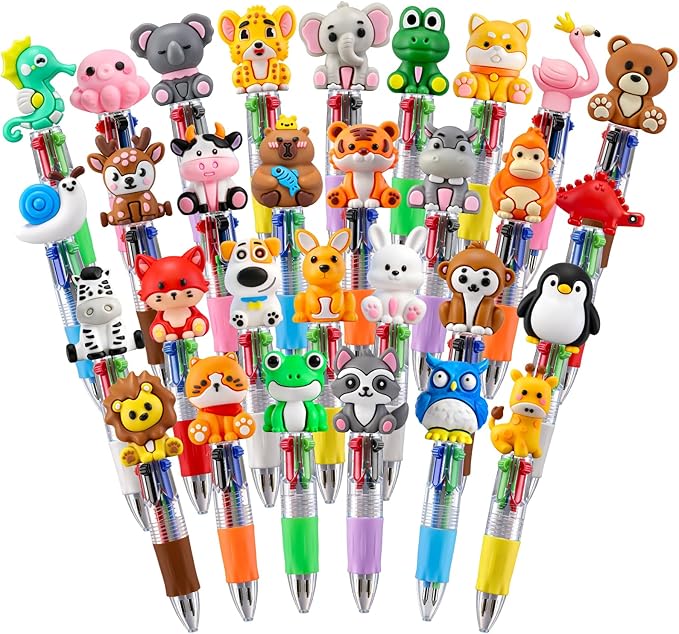 30Pcs Animals Mini Multicolor Pen in One 4-in-1 Cute Pens Bulk, Ballpoint Pens for Birthdays Parties, Fun Pens Gifts Assorted Ink Kawaii Pen