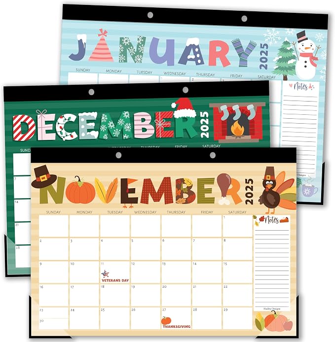 Hadley Designs Large Desk Calendar 2025-2026 - Desktop Calendar 2025, 18-Month Desk Calendars for Home, Office & Classroom, Cute Doodle Classroom Must Haves, Fatih Based Easter Gifts for Women & Men