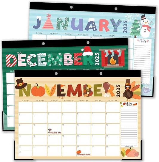 Hadley Designs Large Desk Calendar 2025-2026 - Desktop Calendar 2025, 18-Month Desk Calendars for Home, Office & Classroom, Cute Doodle Classroom Must Haves, Fatih Based Easter Gifts for Women & Men