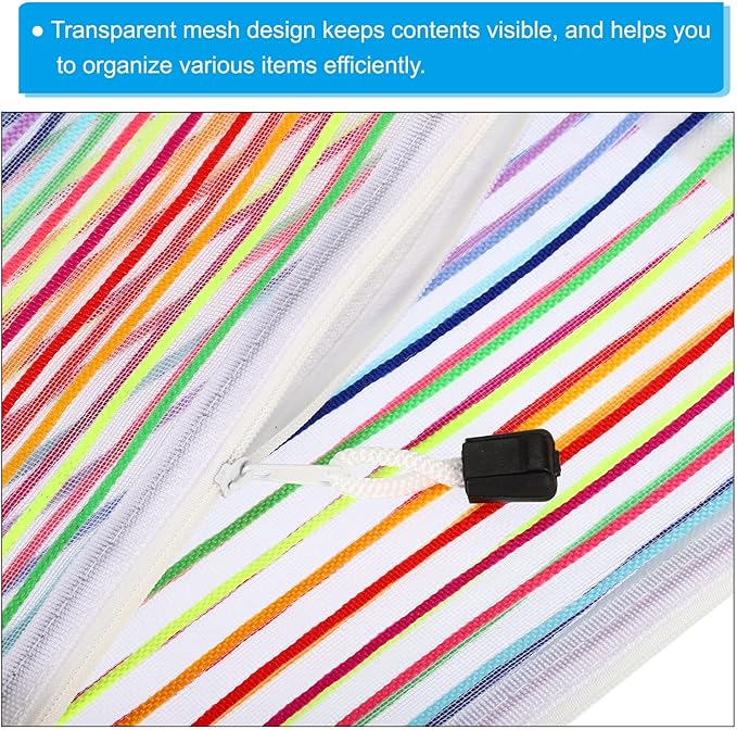 PATIKIL Mesh Zipper Pouch, 12 Pack Nylon A5 Size Pen Pencil Case Document Toiletry Cosmetic Makeup Zipper Travel Pouch Organizer for Office, White