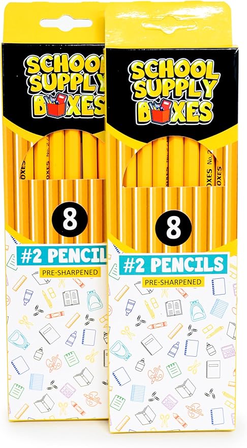 School Supply Boxes | 8 ct. Wooden Pencil Pack | 24 Packs | Pre-Sharpened No. 2 Wooden Pencils | 192 Total Pencils