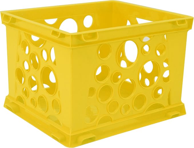 Storex Micro Crate, 6.75 x 5.8 x 4.8 Inches, Yellow, 18-Pack (63106U18C)