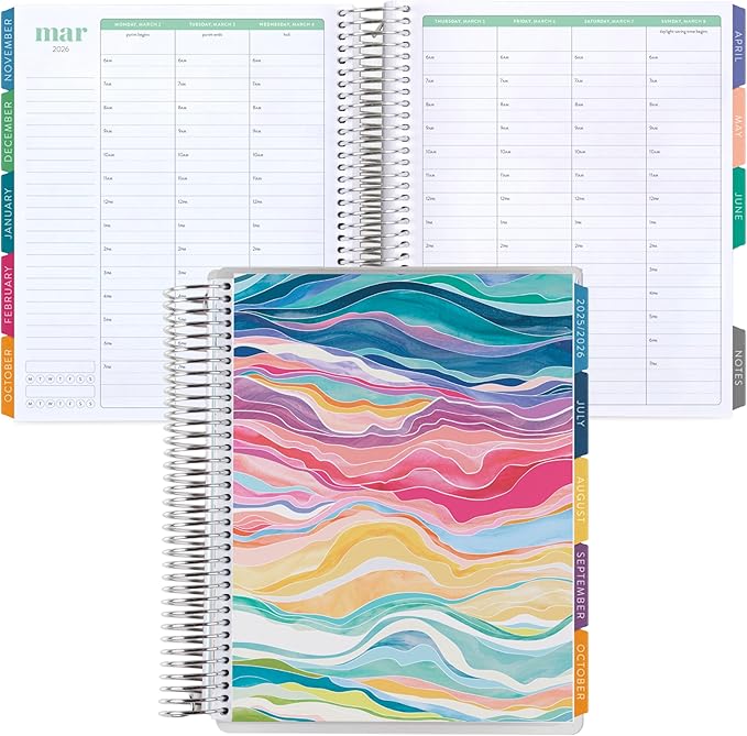 Erin Condren 12-Month Spiral Life Planner (Jul 2025 - Jun 2026), 7”x9” Weekly and Monthly Planner, 80 Lb. Text Weight Paper, Layers Colorful Covers, Hexagon Theme, Hourly Layout, Platinum Coil
