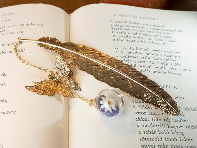 Teacher Appreciation Gifts for Women - Metal Feather Bookmark with 3D Butterfly Charm – Mother’s Day Gifts for Mom, Thank You Gifts, Book Lover Gift Under 10 Dollars, Gift Box Included