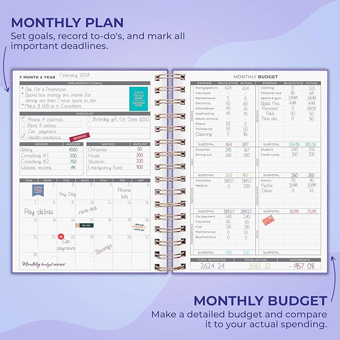 Clever Fox Budget Planner Spiral – Expense Tracker Notebook – Monthly Budgeting Organizer, Finance Logbook & Accounts Book to Control Your Money – Undated Bill Tracker, 6.3x8.4” (Lavender)