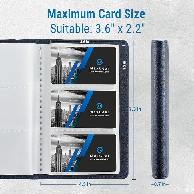MaxGear Business Card Organizer Book, Holds 240 Cards, Portable PU Leather Business Card Holder with Clear Sleeves, Professional Card Binder for Office, Meetings, Networking, Blue